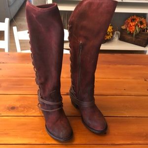 Freebird by Steven, Coal Wine Suede knee high lariat boots.